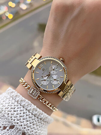 Bigotti Çelik Kordon 2 Yıl Garantili 3 Atm Suya Dayanıklı Spor Kadın Kol Saati+Bileklik YBG.10661.3