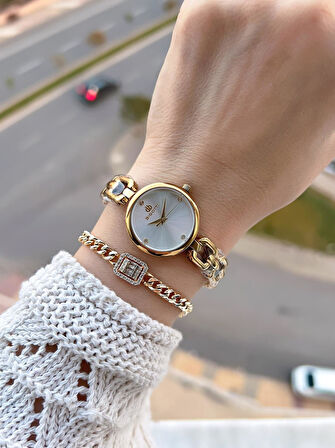 Bigotti Mini Vintage Kasa Çelik Kordon 2 Yıl Garantili 3 Atm Kadın Kol Saati+Bileklik YBG.10654.4