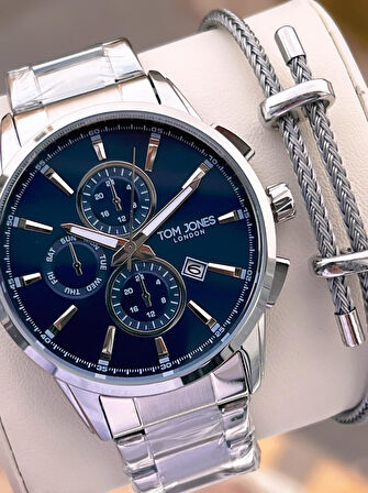 Tom Jones Bileklik Hediyeli Çelik Kordon 3 Atm Suya Dayanıklı 2 Yıl Garantili Erkek Kol Saati 2462.3