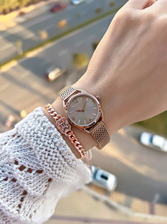 Lee Cooper Küçük Kasa Vintage Hasır Kordon 2 Yıl Garantili 3 Atm Kadın Kol Saati+Bileklik 082207.460