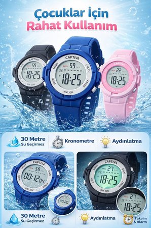 Captiva Digital 3 Atm Suya Dayanıklı Işık+Alarm+Kronometre+Takvimli Çoçuk Kol Saati CP.ML.002S2