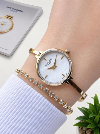 Lee Cooper Gold Minimal İnce Bilezik Kadın Kol Saati Şık Ve Zarif 2 yıl Garantili+Bileklik C8350.120