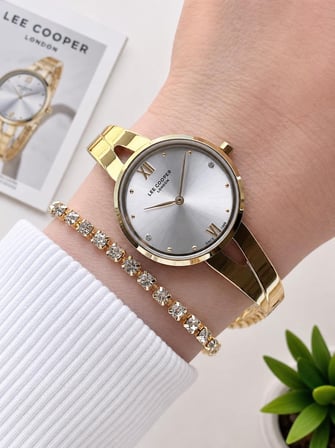 Lee Cooper Gold Minimal İnce Bilezik Kadın Kol Saati Şık Ve Zarif 2 yıl Garantili+Bileklik C8308.130