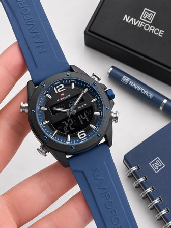 Naviforce Silokon Kordon Dijital & Analoğ Mekanizma Bileklik Hediyeli 3 ATM Erkek Kol Saati NF9264.2