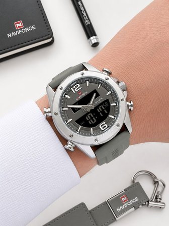 Naviforce Silokon Kordon Dijital & Analoğ Mekanizma Bileklik Hediyeli 3 ATM Erkek Kol Saati NF9264.3