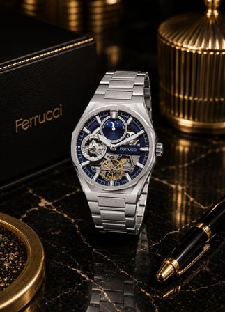 Ferrucci Otomatik Ve Kurmalı Güneş Ve Mehtap Kadranlı 2 Yıl Garantili Erkek Kol Saati BFC.M3558.S2