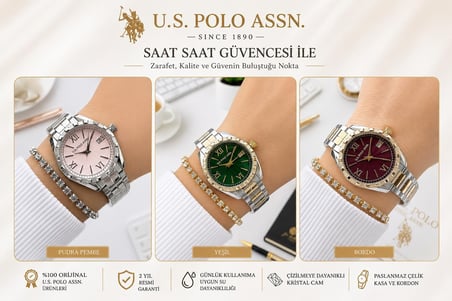 U.S.Polo Assn. Çelik Kordon Ve Kasa Kararma Renk Atma Yapmaz 2 Yıl Garantili Kadın Kol Saati USP.03