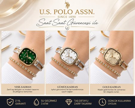 U.S.Polo Assn. Çelik Kordon Ve Kasa Kararma Renk Atma Yapmaz 2 Yıl Garantili Kadın Kol Saati US.02