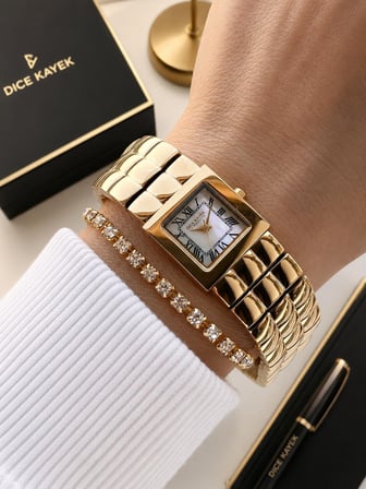 Dice Kayek Premium Vintage Kadın Kol Saati Gold Çelik Kordon 5 ATM Su Geçirmez Bileklik Hediyeli D20