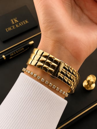 Dice Kayek Premium Vintage Kadın Kol Saati Gold Çelik Kordon 5 ATM Su Geçirmez Bileklik Hediyeli D20