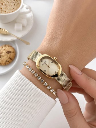 Dice Kayek Oval Mini Vintage Kasa Kadın Kol Saati Çelik Kordon 5 ATM Suya Dayanıklı+Bileklik  DC.25