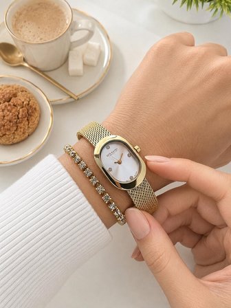 Dice Kayek Oval Mini Vintage Kasa Kadın Kol Saati Çelik Kordon 5 ATM Suya Dayanıklı+Bileklik  DC.20