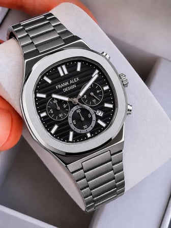 Frank Alex Design Erkek Kol Saati Çelik Kordon Takvimli Kadran Şık Premium 2 Yıl Garantili E07275.3