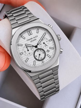 Frank Alex Design Erkek Kol Saati Çelik Kordon Takvimli Kadran Şık Premium 2 Yıl Garantili E07275.1