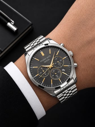 Frank Alex Design Erkek Kol Saati Çelik Kordon Takvimli Kadran Şık Premium 2 Yıl Garantili E07273.4