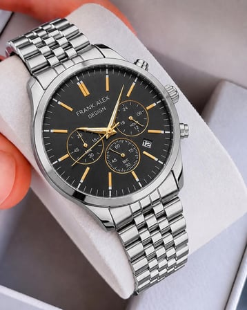 Frank Alex Design Erkek Kol Saati Çelik Kordon Takvimli Kadran Şık Premium 2 Yıl Garantili E07273.4