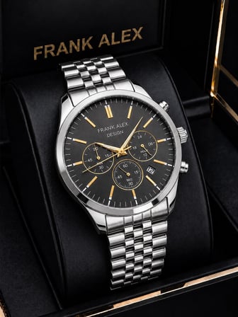 Frank Alex Design Erkek Kol Saati Çelik Kordon Takvimli Kadran Şık Premium 2 Yıl Garantili E07273.4