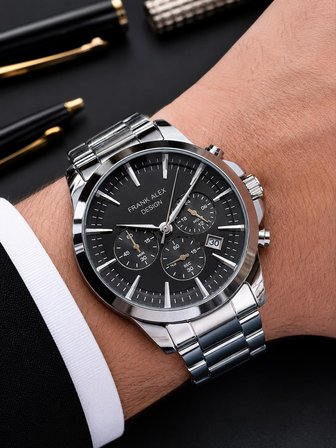 Frank Alex Design Erkek Kol Saati Çelik Kordon Takvimli Kadran Şık Premium 2 Yıl Garantili E07276.1