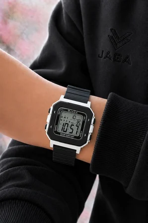 JAGA Unisex Dijital Çocuk Kol Saati 50 Mt Su Geçirmez Spor Silikon Kordonlu Alarm Kronometreli 