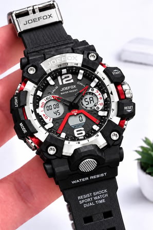 Joefox Digital Ve Analog 2 Yıl Garantili Kronmetre+Takvim+Alarm+Aydınlatma Erkek Kol Saati JOE.Y2