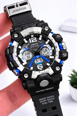 Joefox Digital Ve Analog 2 Yıl Garantili Kronmetre+Takvim+Alarm+Aydınlatma Erkek Kol Saati JOE.Y6