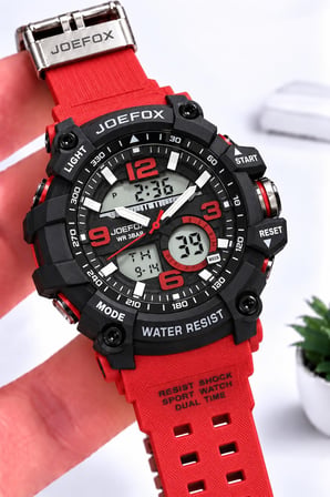 Joefox Digital Ve Analog 2 Yıl Garantili Kronmetre+Takvim+Alarm+Aydınlatma Erkek Kol Saati JOE.S1