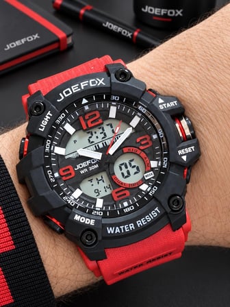 Joefox Digital Ve Analog 2 Yıl Garantili Kronmetre+Takvim+Alarm+Aydınlatma Erkek Kol Saati JOE.S1