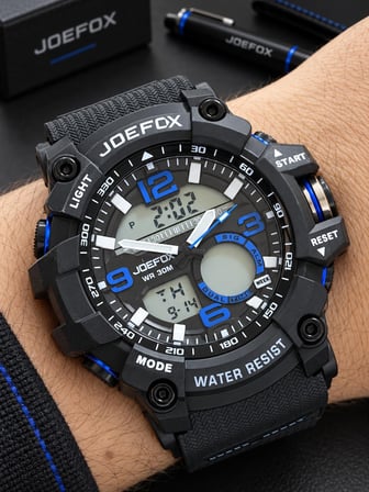 Joefox Digital Ve Analog 2 Yıl Garantili Kronmetre+Takvim+Alarm+Aydınlatma Erkek Kol Saati JOE.S2