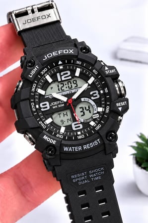 Joefox Digital Ve Analog 2 Yıl Garantili Kronmetre+Takvim+Alarm+Aydınlatma Erkek Kol Saati JOE.S3