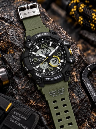 Joefox Digital Ve Analog 2 Yıl Garantili Kronmetre+Takvim+Alarm+Aydınlatma Erkek Kol Saati JOE.S5