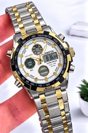 Joefox Digital Ve Analog Çelik Kordon Kronmetre+Takvim+Alarm+Aydınlatma Erkek Kol Saati JOE.X3