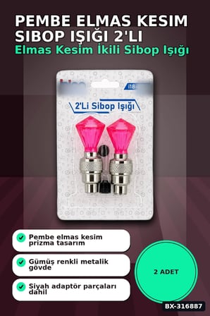 Bisiklet Sibop Işığı Pembe Elmas Kesim Prizma Model Hareket Sensörlü Pilli 2 Adet BX-316887
