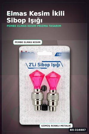 Bisiklet Sibop Işığı Pembe Elmas Kesim Prizma Model Hareket Sensörlü Pilli 2 Adet BX-316887