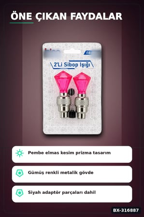 Bisiklet Sibop Işığı Pembe Elmas Kesim Prizma Model Hareket Sensörlü Pilli 2 Adet BX-316887
