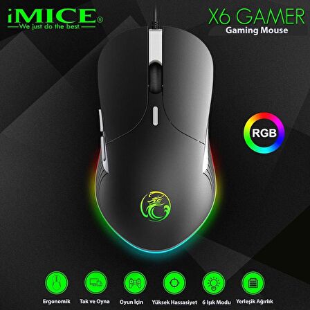 TechTic Imice X6 RGB 7 RENKLİ KABLOLU OYUNCU MOUSE USB GİRİŞLİ