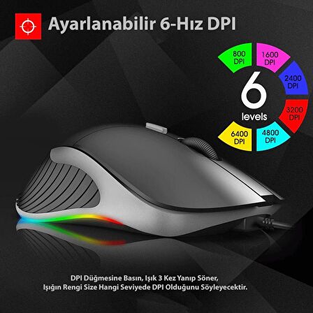 TechTic Imice X6 RGB 7 RENKLİ KABLOLU OYUNCU MOUSE USB GİRİŞLİ