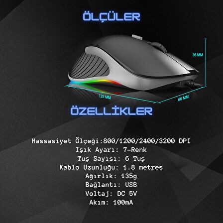 TechTic Imice X6 RGB 7 RENKLİ KABLOLU OYUNCU MOUSE USB GİRİŞLİ