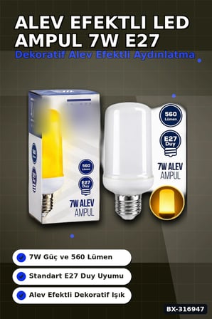 Alev Efektli LED Ampul 7W E27 Duy 560 Lümen IP20 Koruma Dekoratif Lamba BX-316947