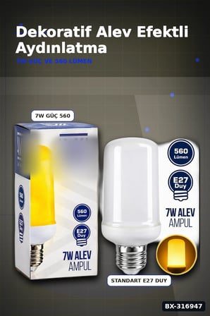Alev Efektli LED Ampul 7W E27 Duy 560 Lümen IP20 Koruma Dekoratif Lamba BX-316947