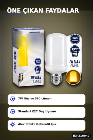 Alev Efektli LED Ampul 7W E27 Duy 560 Lümen IP20 Koruma Dekoratif Lamba BX-316947