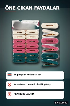 Plastik Çamaşır Mandalı 16 Adet - Kabartma Desenli Renkli Çamaşır Mandalı BX-316852