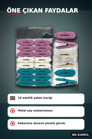 Plastik Çamaşır Mandalı Kabartma Desenli Renkli Çamaşır İpi Mandalı 16 Adet BX-316851