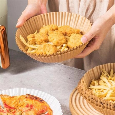 50 Adet Air Fryer Pişirme Kağıdı Tek Kullanımlık Yağ Geçirmez Yuvarlak Tabak Model Pvc Bx40