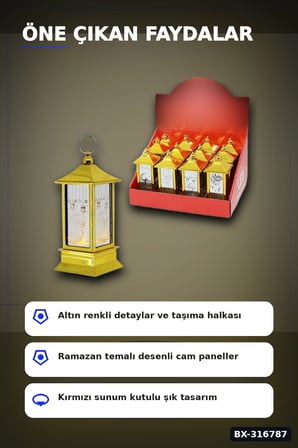 Ramazan LED Işık Kare Kubbe Tasarımlı Pilli Dekoratif Aydınlatma 12 Adet BX-316787