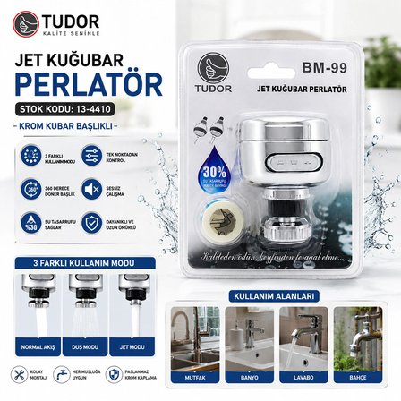 Vakumlu Topaç Krom - Kademeli Tek Oynar Başlık Kubar - Batarya Ucu Perlatör Bx40