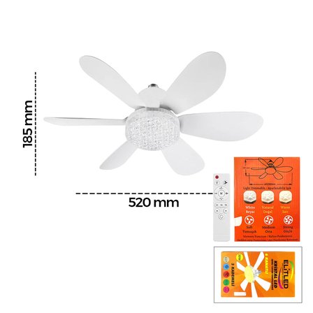 2in1=tavan Vantilatör - Avize Lamba Kumandalı 52cm Sinek Kovucu 6-beyaz Plastik Kanat 3-kademe Hız Beyaz-sarı-doğal Işık Bx40