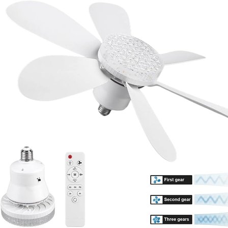 2in1=tavan Vantilatör - Avize Lamba Kumandalı 52cm Sinek Kovucu 6-beyaz Plastik Kanat 3-kademe Hız Beyaz-sarı-doğal Işık Bx40