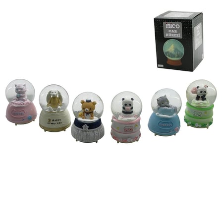 Büyük Boy - 10cm Pilli - Işıklı Müzikli Kar Küresi Cam Hayvan Figürlü - Desen Mix Renkli Herhangi Bi