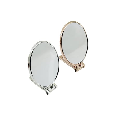 Oval 6.5 İnç=16.5x13cm Makyaj Aynası Çift Taraflı Bronz - Gümüş Pls.çerçeve Katlanır Ayaklı Bx40
