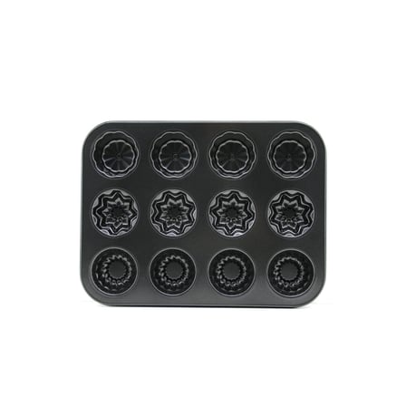 12 Gözlü Metal - Siyah Şekilli Muffin - Kek Kalıp Bx40